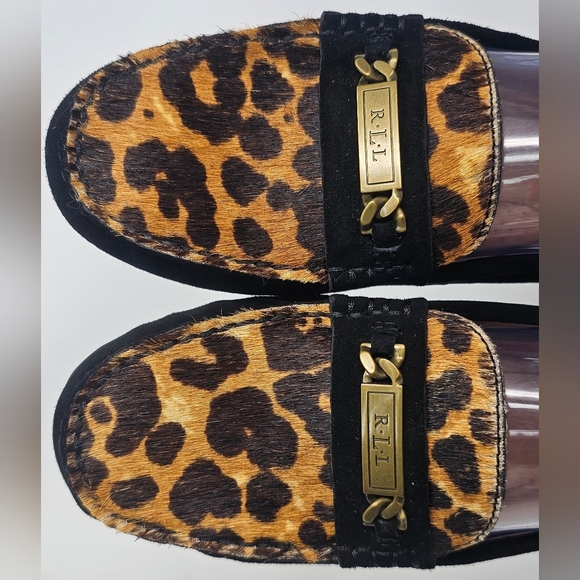 Ralph Lauren Berdine Black Suede Fur Leopard Driving Loafer Size 6.5B - Picture 2 of 13